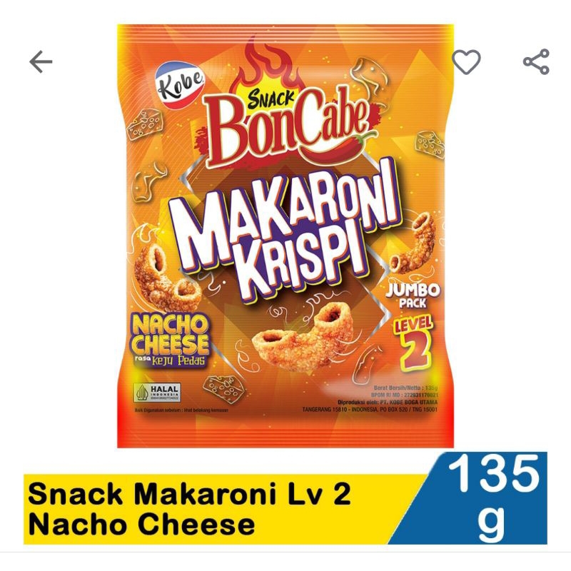 

Bon cabe snack makaroni snack level 2 nacho cheese 135G