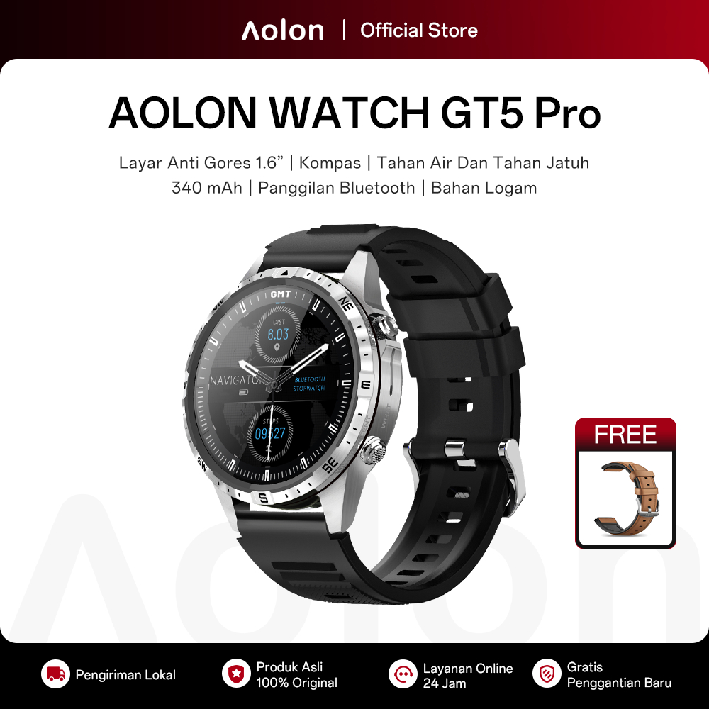 Aolon GT5 Pro Jam Tangan Smartwatch 56mm Kompas Pelacakan Olahraga Pemantauan Kesehatan Oksigen Dara