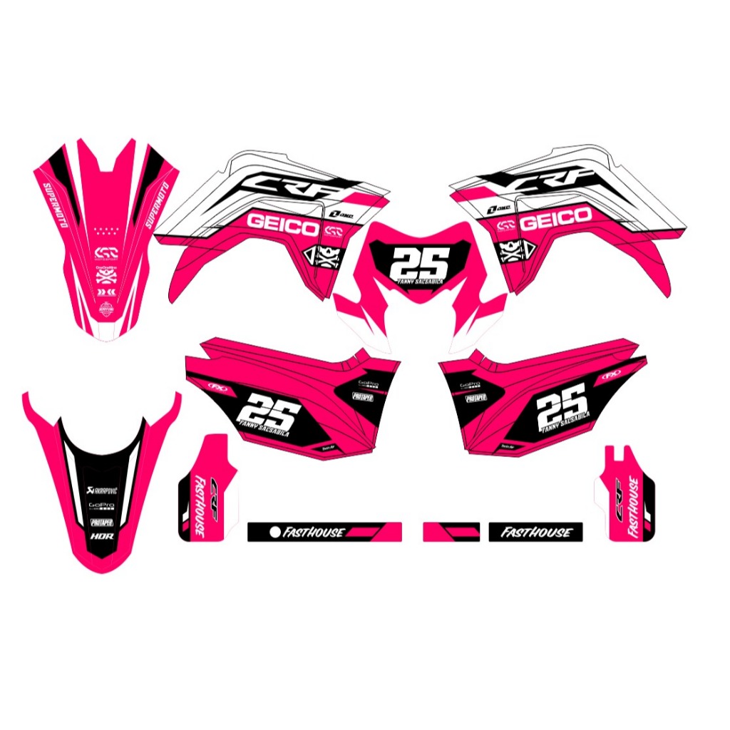 Decal CRF 150L sticker motor CRF150L stiker variasi 134 MOTIF PUTIH KOMBINASI PINK CORAK