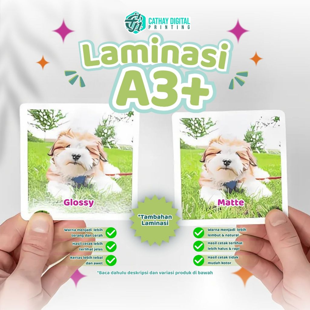 Laminasi A3+ | Laminasi Panas | Laminasi Dingin | Laminasi Gliter