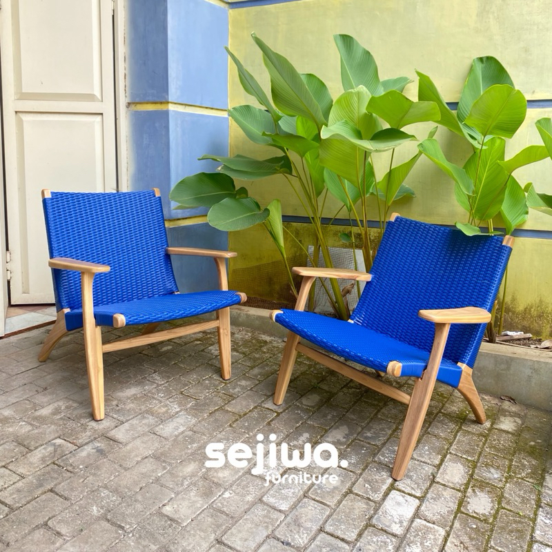 Kursi Santai Jati Anyaman Rotan Sintetis / Lazy Chair / Kursi Malas Jati Anyaman Rotan Sintetis