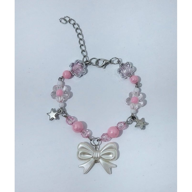 Gelang Aesthetic Manik Manik Pink Kristal