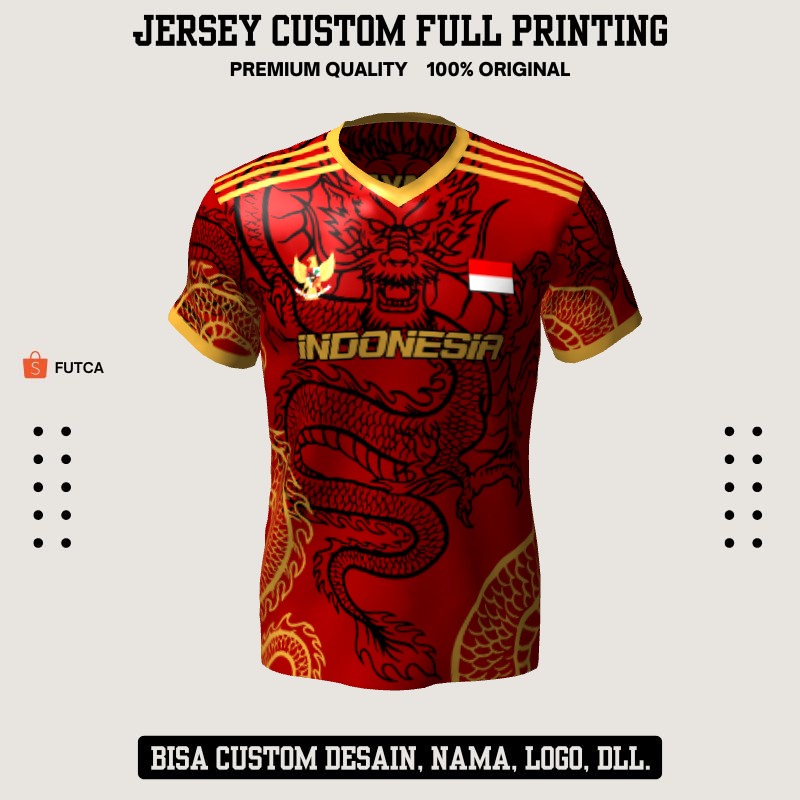 Kaos Jersey Futsal Maroon Motif Naga 419 - Jersey Custom Full Printing Lengan Pendek