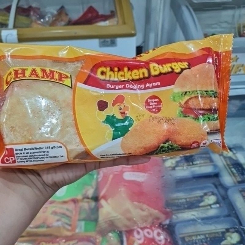 

CHAMP CHICKEN BURGER / CHAMP BURGER AYAM ISI 6 PCS 315GR