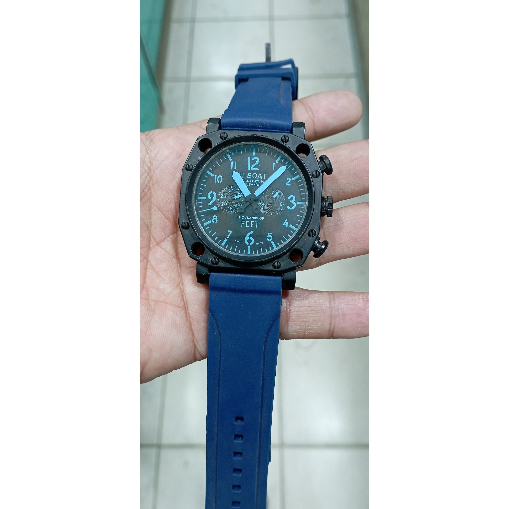 jam tangan pria automatic chronograph U boat stenlis steel rubber strap siap pakai normal tidak ada 