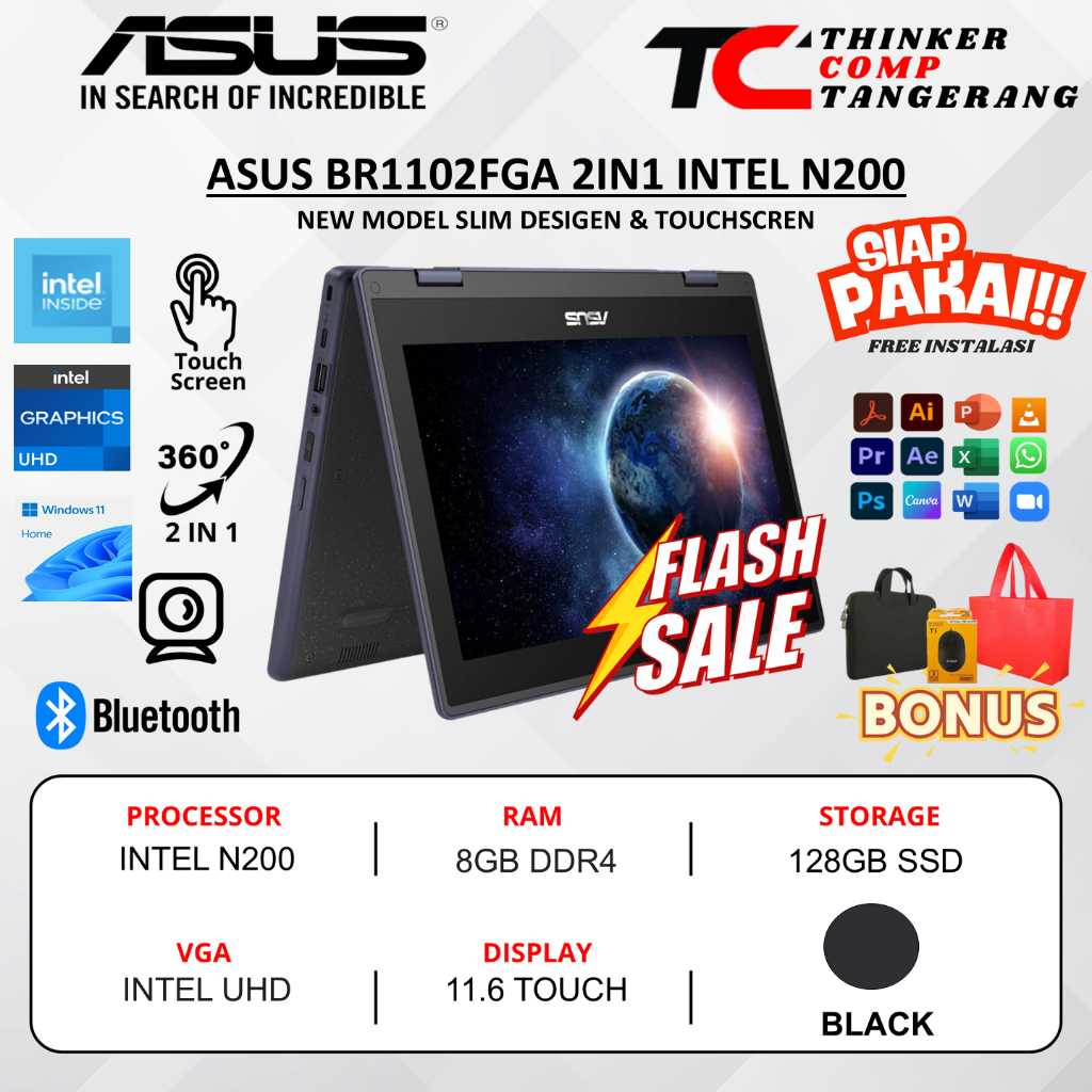 BANTING HARGA ASUS LAPTOP TABLET TOUCHECREEN 2IN1 INTEL N200 8GB 128GB SSD 14 INCH WINDOWS 11