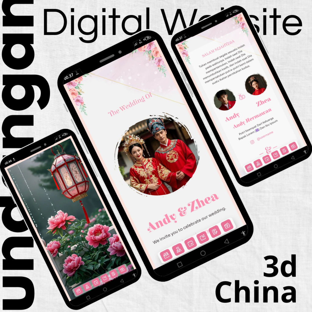 Chinese Undangan Digital Website Pernikahan China 3D Animasi Wedding Invitation Cina Tionghoa Pink