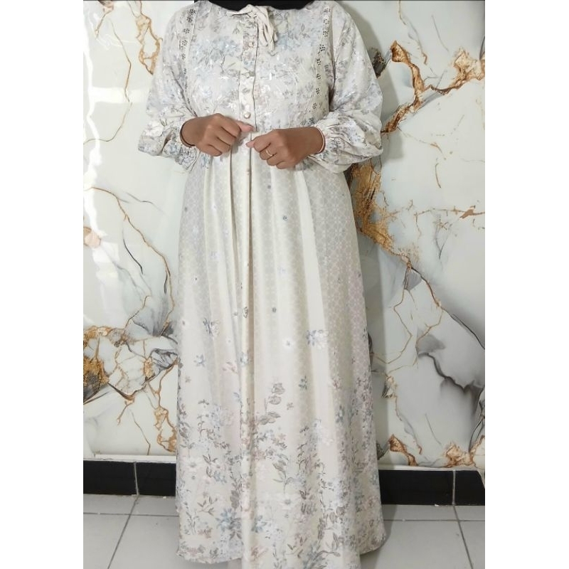 baju gamis remaja model mecca bahan viscose jaguard motif bunga kekinian