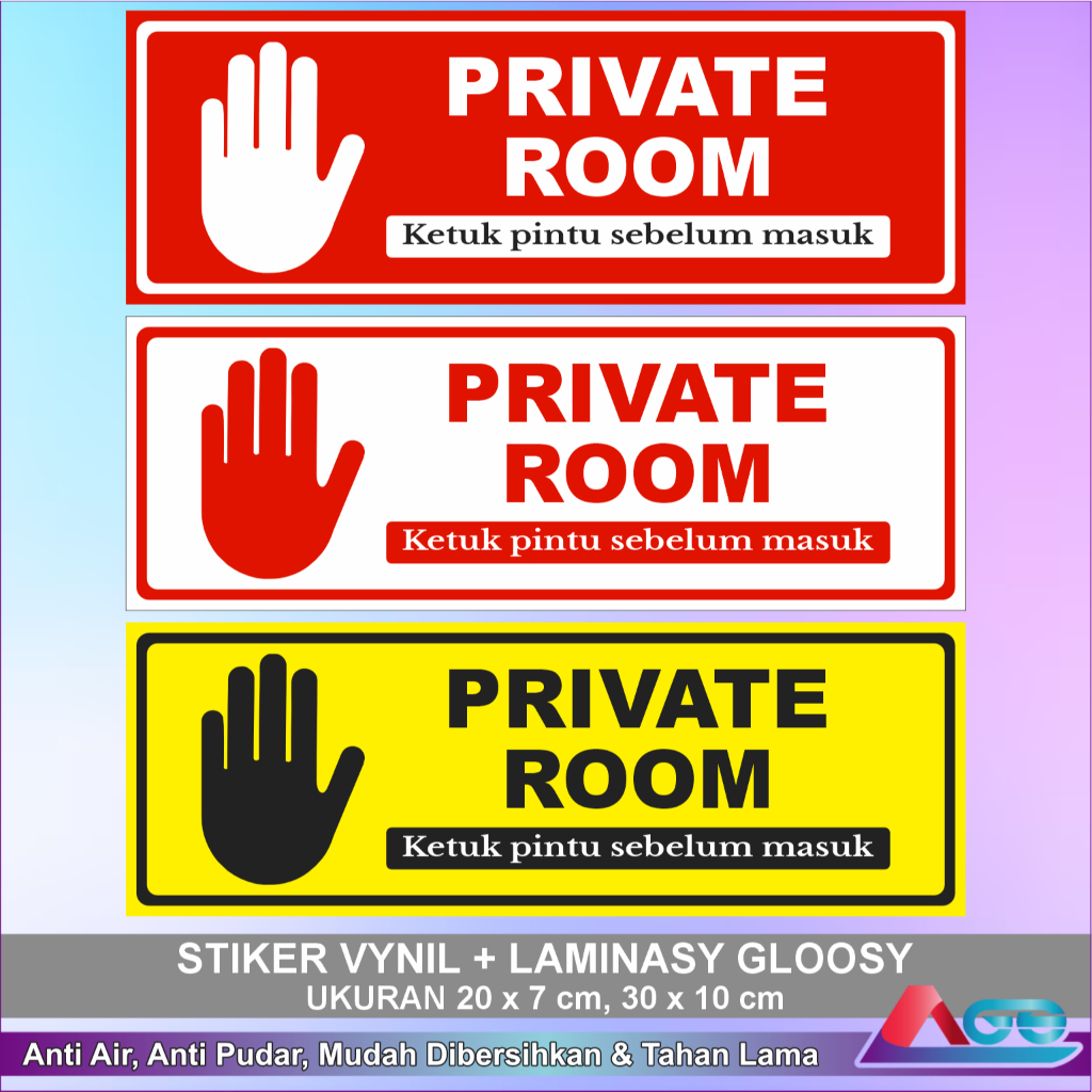 

Stiker Vynil Private Room Ukuran Besar Anti Air Laminasy Glossy Sticker Sign Warning Pintu