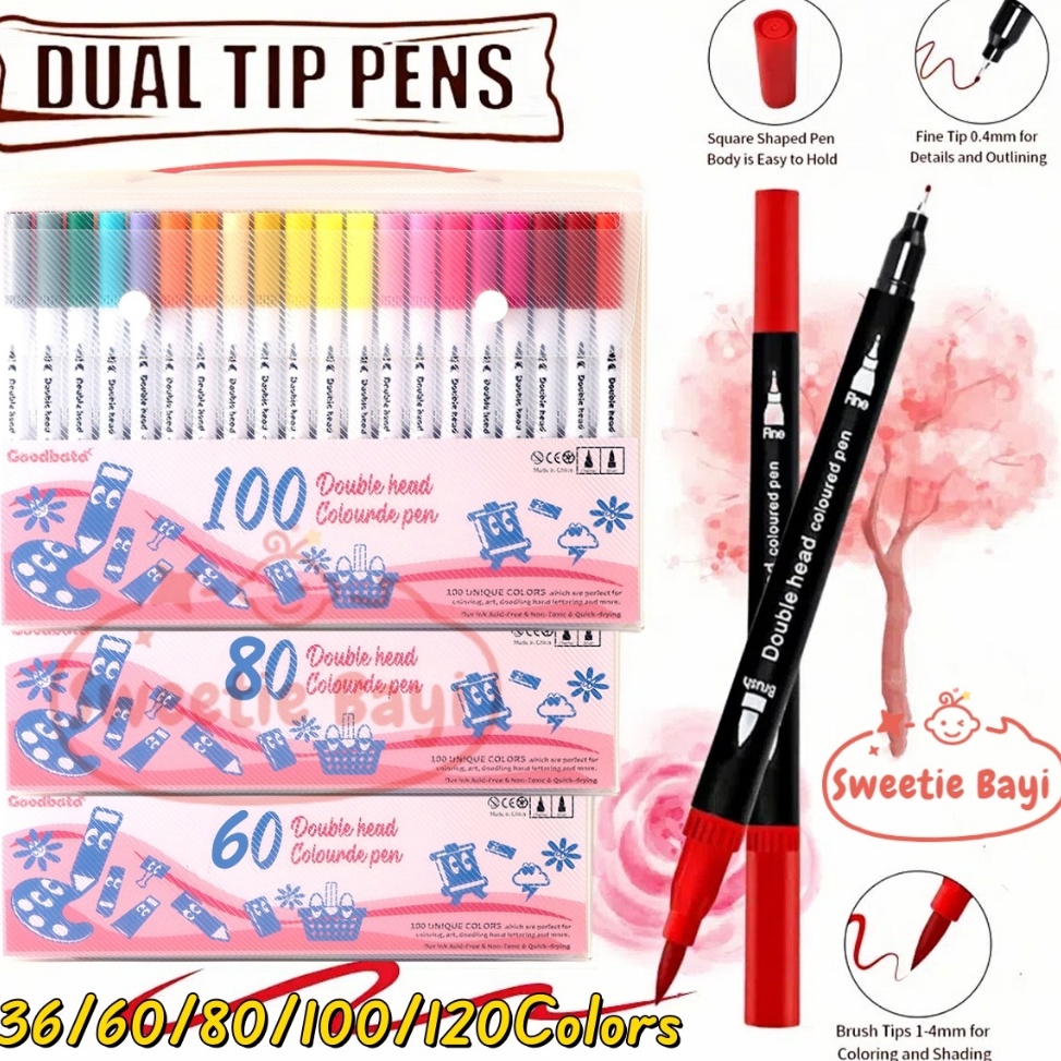 

KODE V6K SweetieBayiGoodbata 3668112 Spidol Warna Set Spidol Brush Pen 2 Tips Spidol Set Marker Drawing Pen