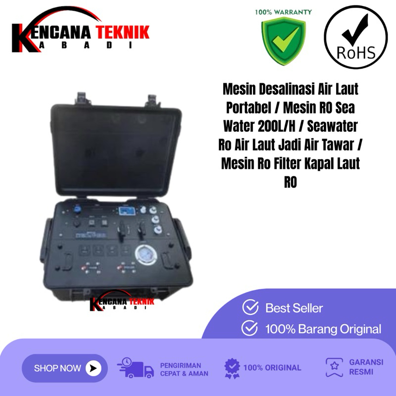 Mesin Desalinasi Air Laut Portabel / Mesin RO Sea Water 200L/H / Seawater Ro Air Laut Jadi Air Tawar