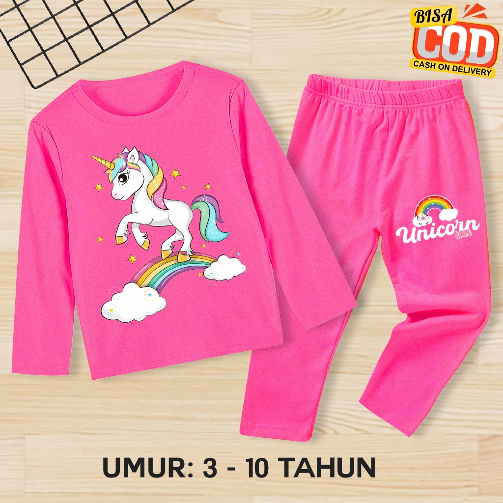 PIYAMA BAJU TIDUR SETELAN ANAK PEREMPUAN KUDA PONI LENGAN PANJANG CELANA PANJANG BAJU TIDUR ANAK