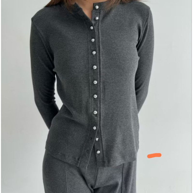 KAIA TOP Atasan Knit Wanita Lengan Panjang Basic Korean Top Summer Baju Knit Kancing Rib Wanita Long