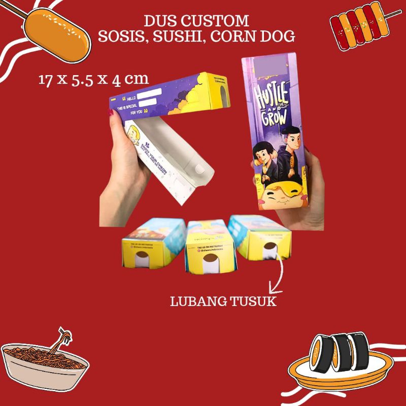 

Dus Box Paper Packing Corndog Custom Design Hotang Sosis Hotdog Kertas Ivory 17 x 5.5 x4Cm