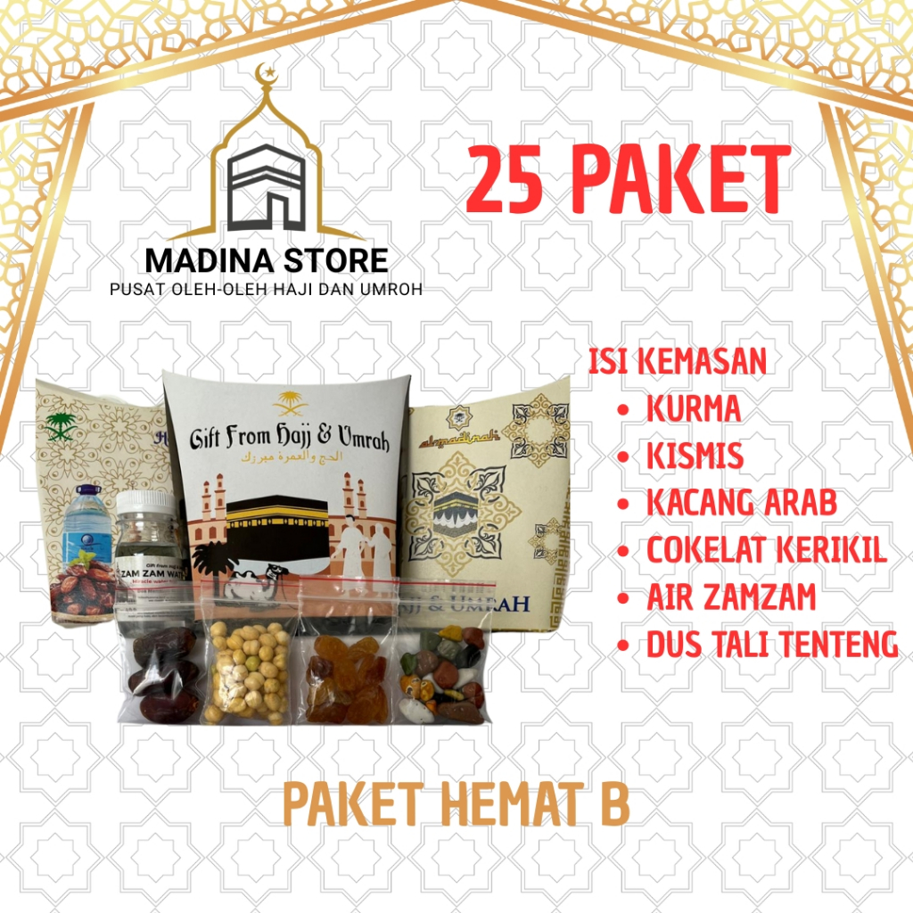 

Paket Hemat 25pcs Oleh-oleh Haji dan Umroh Paket B isi Air Zamzam