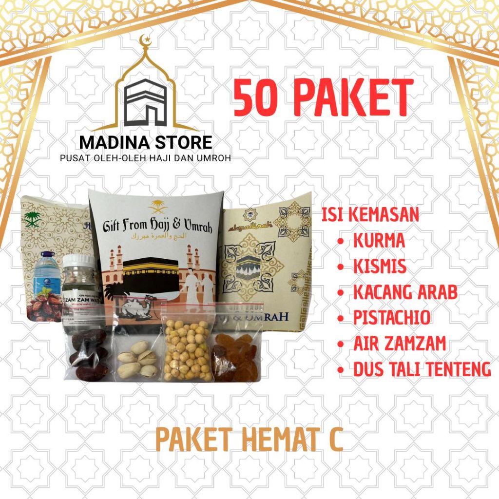 

Paket Hemat 50pcs Oleh-oleh Haji dan Umroh Paket C isi Air Zamzam
