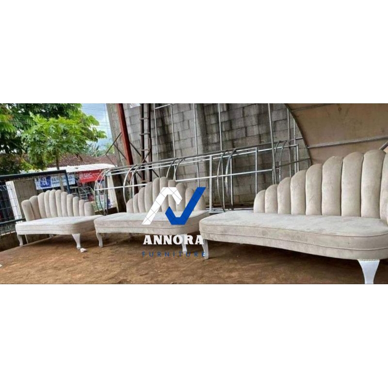sofa pelaminan kipas | set 3 sofa pelaminan kipas miring | sofa pengantin | sofa pelaminan kipas