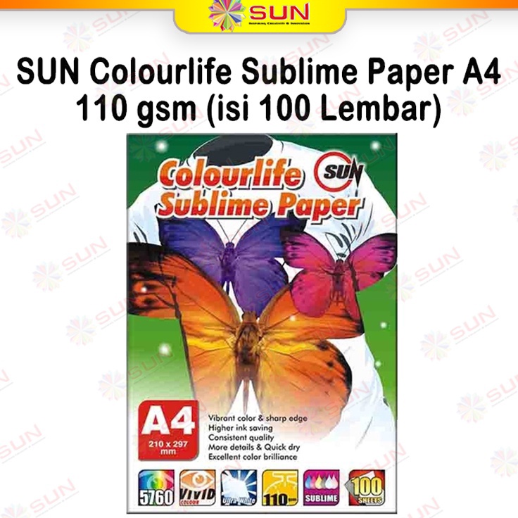 

Bisa Cod Kertas Sablon Sublim Transfer Paper A4 F4A3 11 Gram SUN Sublime Max Colourlife Sublime Paper A4 isi 1 Lembar untuk mesin press mug mesin press kaos piring topi plat alumium puzzle bantal