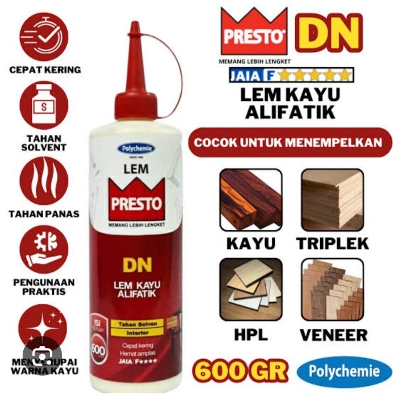 Presto lem kayu alifatik presto DN 600 gr,lem kayu super kuat,lem hpl putih,lem,lem presto,lem serba