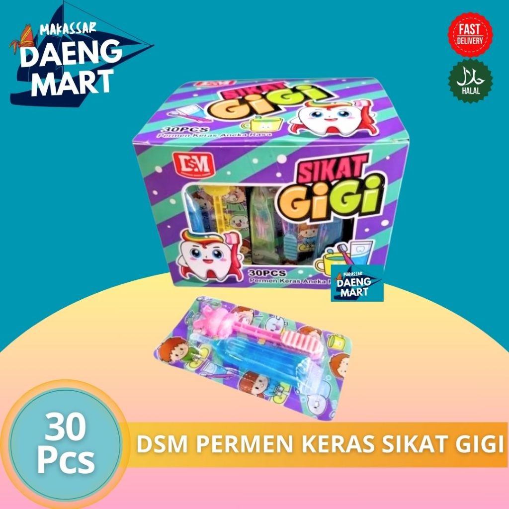 

Permen Makassar DSM Permen Keras Sikat Gigi Isi 15 gr x 30 Pcs Makassar