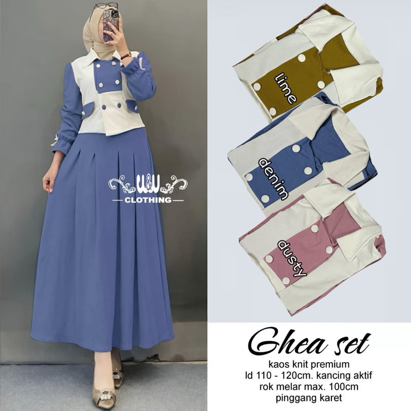 GHEA SET Setelan Dress Ruffle & Outer Rompi Lengan Panjang – Hijab Modis Casual Kekinian