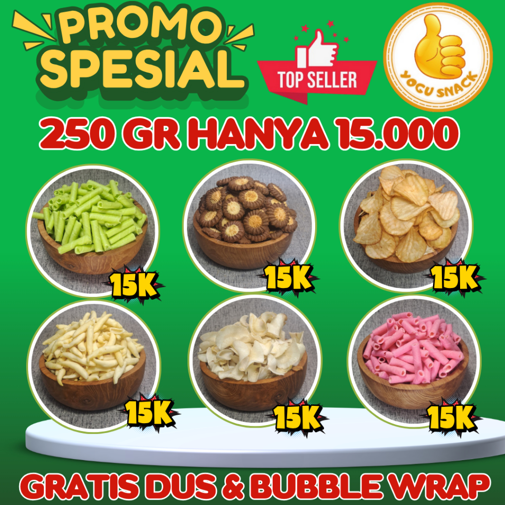 

Promo Camilan 250gr Serba 15RB – Banyak Pilihan | Yogu Snack