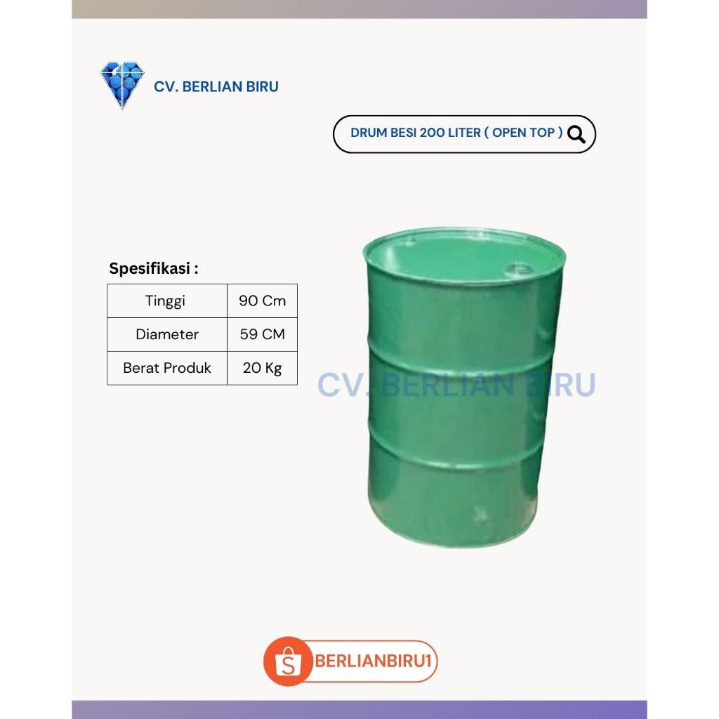 Drum besi drum kaleng tong 200 liter open top biru hijau