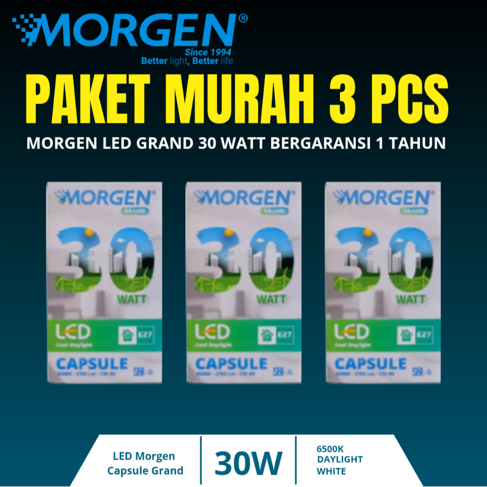 Lampu Led Morgen 30Watt Cahaya Putih 6500k Isi 3pcs