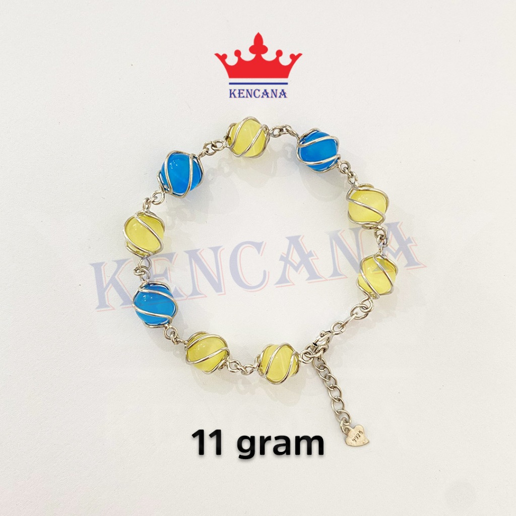 Gelang Perak 925 Asli Gelang Batu Kristal Cat Eye Sintetic Chrome Emas Putih
