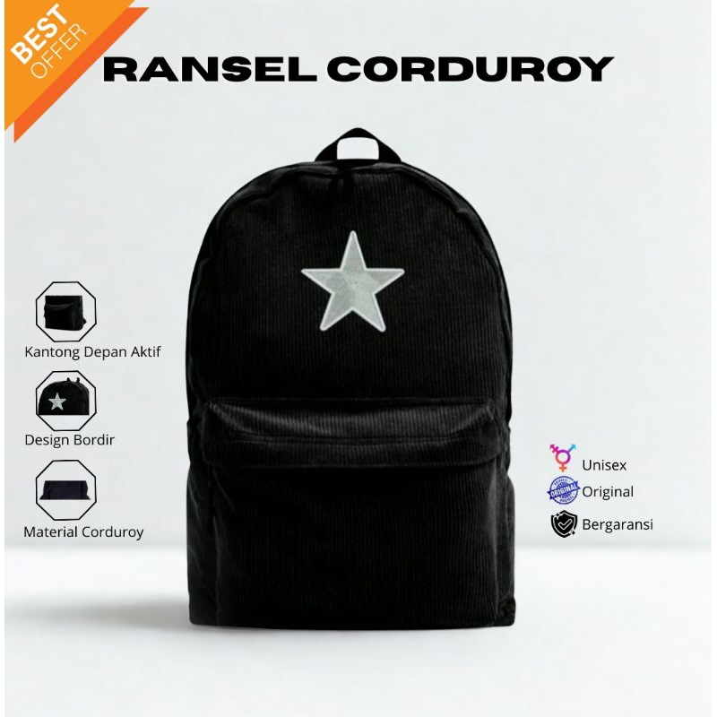 TAS RANSEL CORDUROY STAR Terbaik By ELVRIM Tas Backpack Corduroy Bintang Star