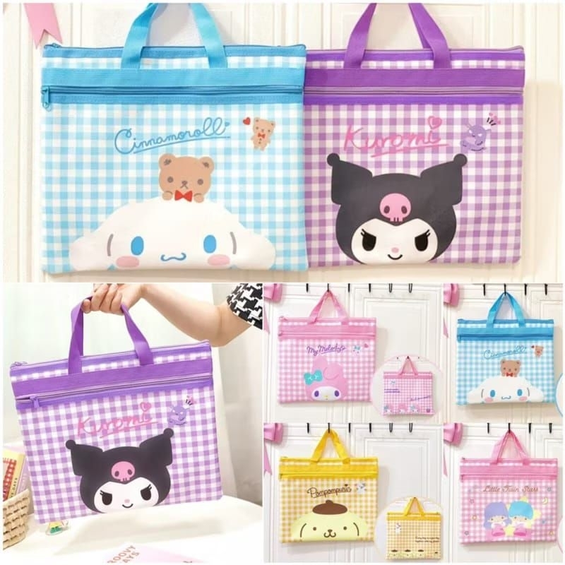 

Hand Bag Sanrio Lokal Tas Map Fit to Folder A4 Kawaii Kuromi and Friends Tas Buku dan Alat Tulis 38x30