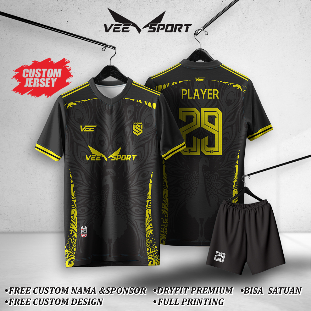 CUSTOM JERSEY HITAM KUNING SIMPEL - JERSEY FUTSAL - JERSEY SEPAK BOLA - JERSEY CUSTOM Motif Jersey S