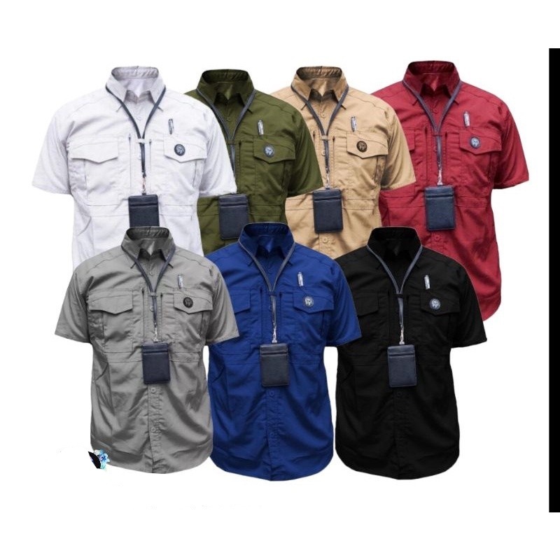 Baju Hem Biru Navy Polos Pria Kemeja Proyek Seragam Kantoran Pendek Big Size Jumbo Tactical Premium