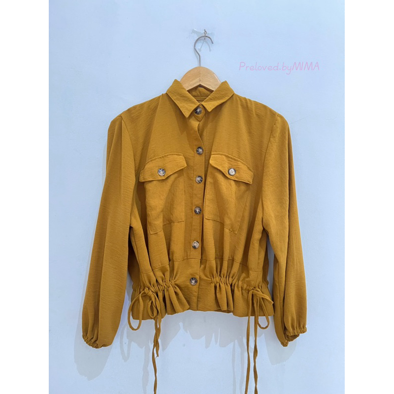 kemeja crinkle mustard kerut bawah | blouse preloved