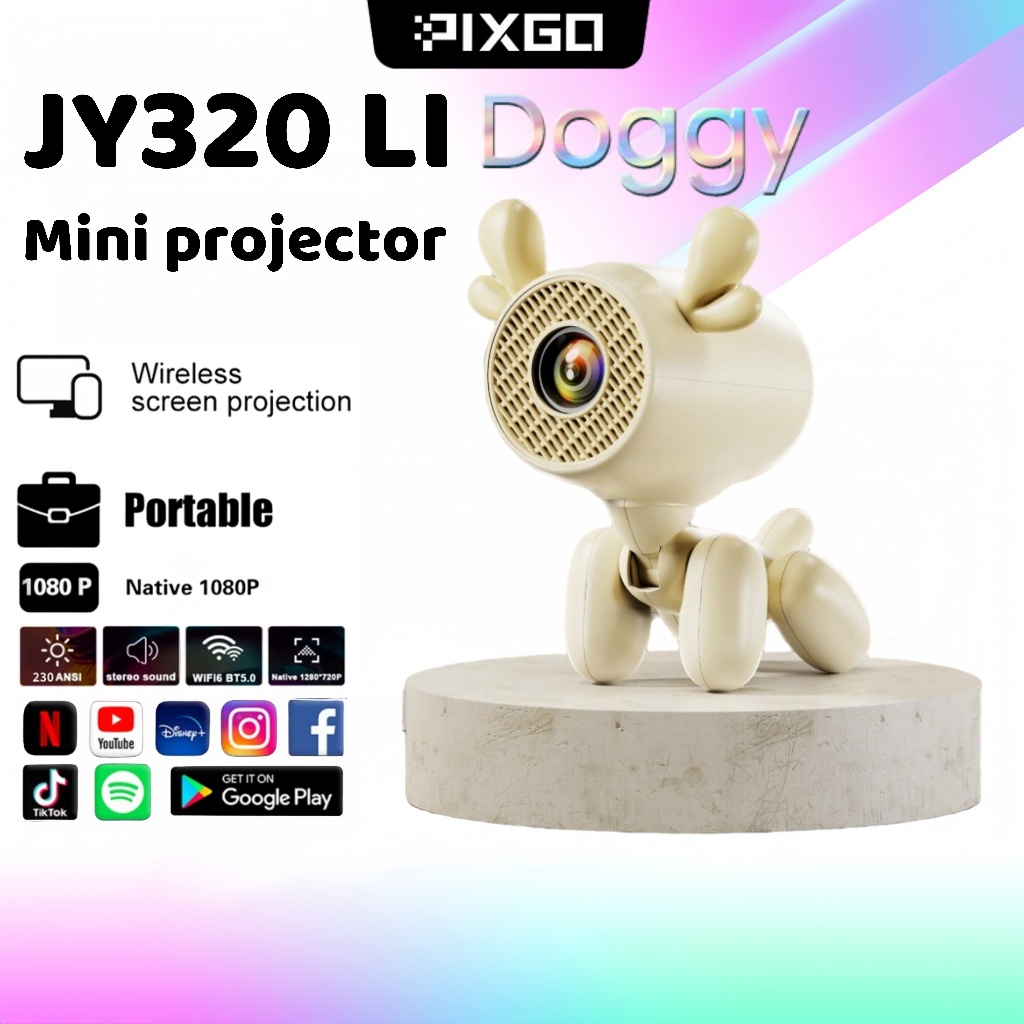 Full HD mini proyektor pixgo JY320LI 2G + 16G Android13 otomatis koreksi trapezoidal 160 lumen fokus
