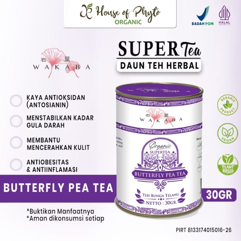 

Supertea Butterfly Pea WAKABA Teh herbal Bunga Telang Anti obesitas & kanker 30 gr