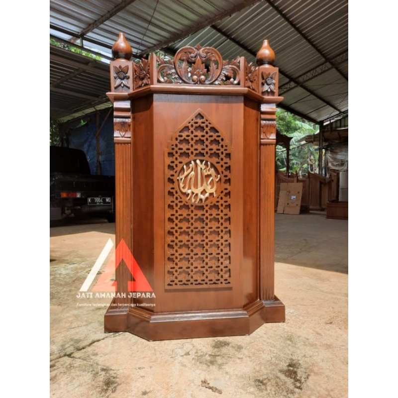 podium minimalis, mimbar podium minimalis, podium kayu jati, podium masjid