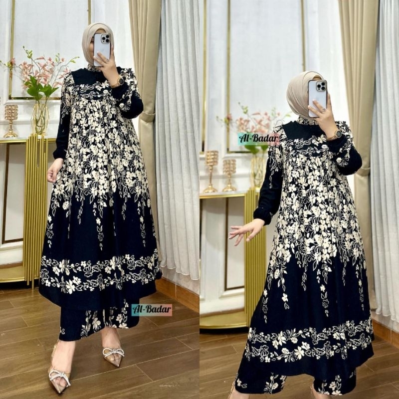 Premium Setelan Celana Long Tunik Full Rayon Ld 110 Cm Pb 120 Cm