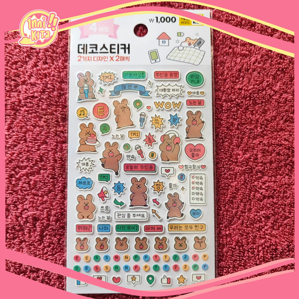 

Daiso Korea Stiker Dekorasi Karakter Beruang Tipe A Isi 2 Lembar + 2 Desain Original