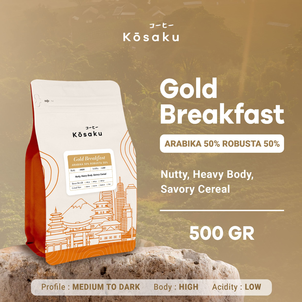 

Biji Kopi Bubuk Gold Breakfast House Blend 50% Arabika Robusta Coffee Beans 500 gram – Kosaku Roaster