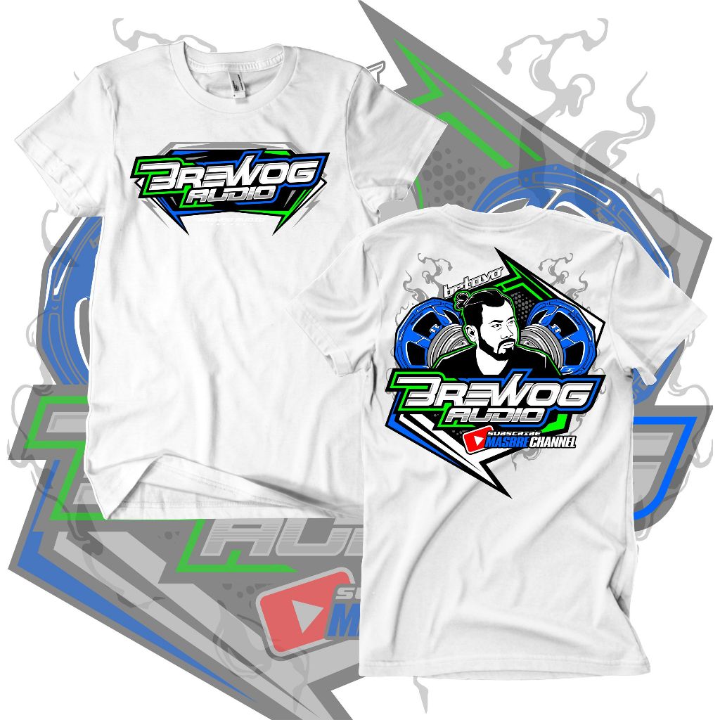 kaos brewog audio warna hitam dan putih size s m l xl xxl