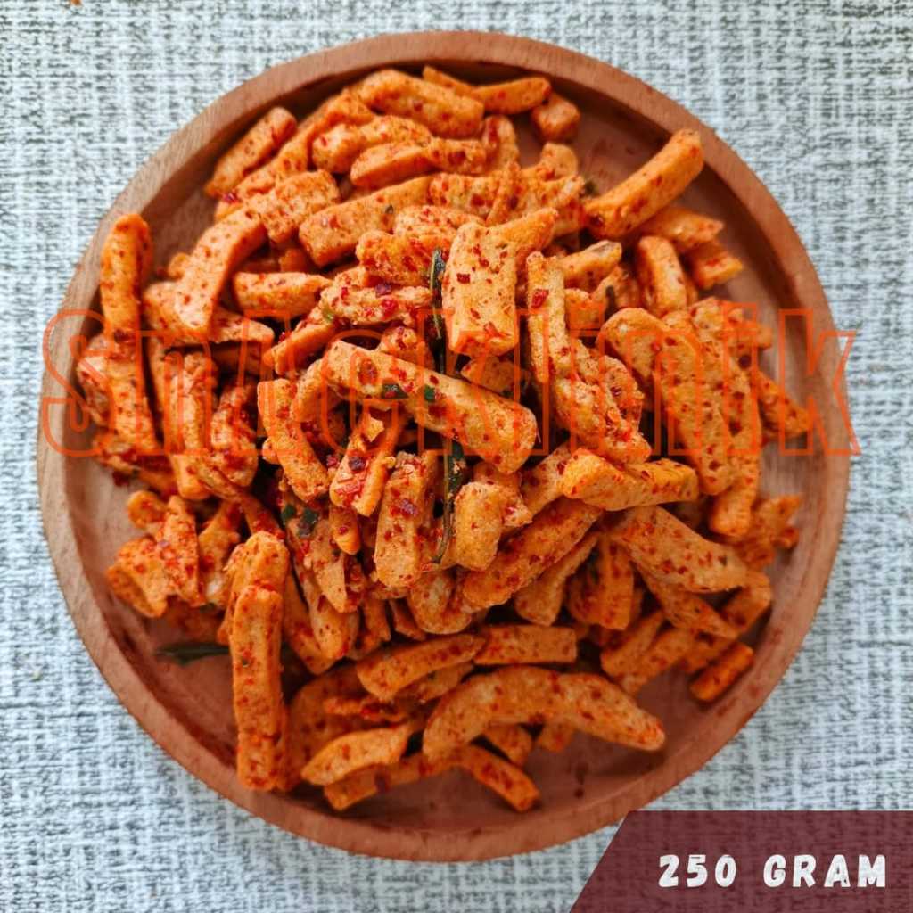 

Basreng Pedas Daun Jeruk cemilan viral renyah gurih pedas