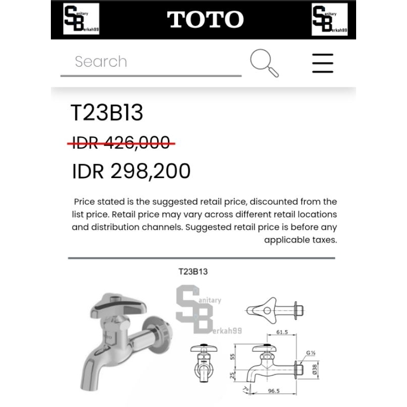 Kran Air Tembok Toto Original