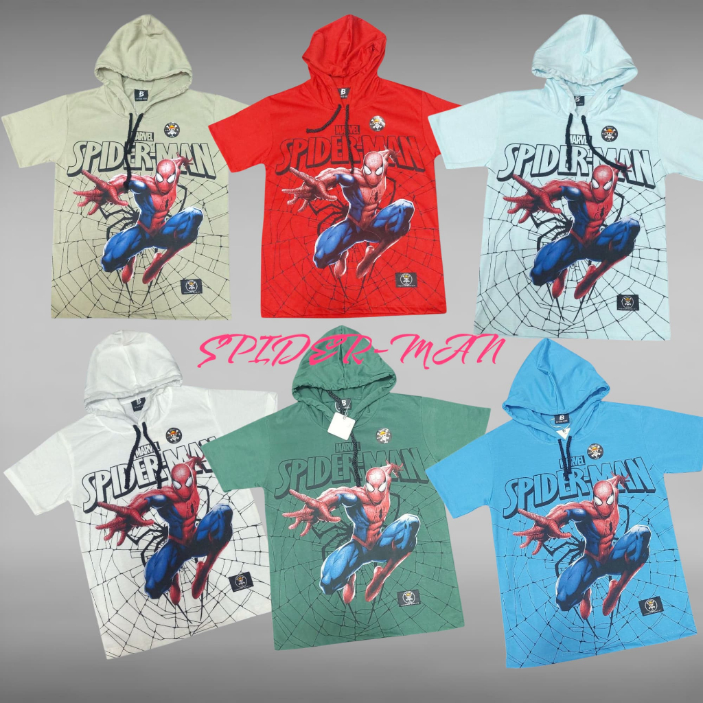 Kaos Hoodie SPIDERMAN / Kaos Anak Laki Laki 7tahun - 11tahun/ Pakaian Anak Laki Laki