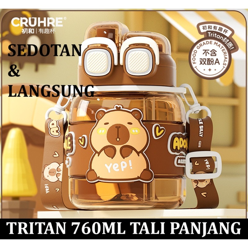 2025 Botol Minum air 760ml kapibara Capybara 2 model BPA FREE sedotan dan minum langsung original im