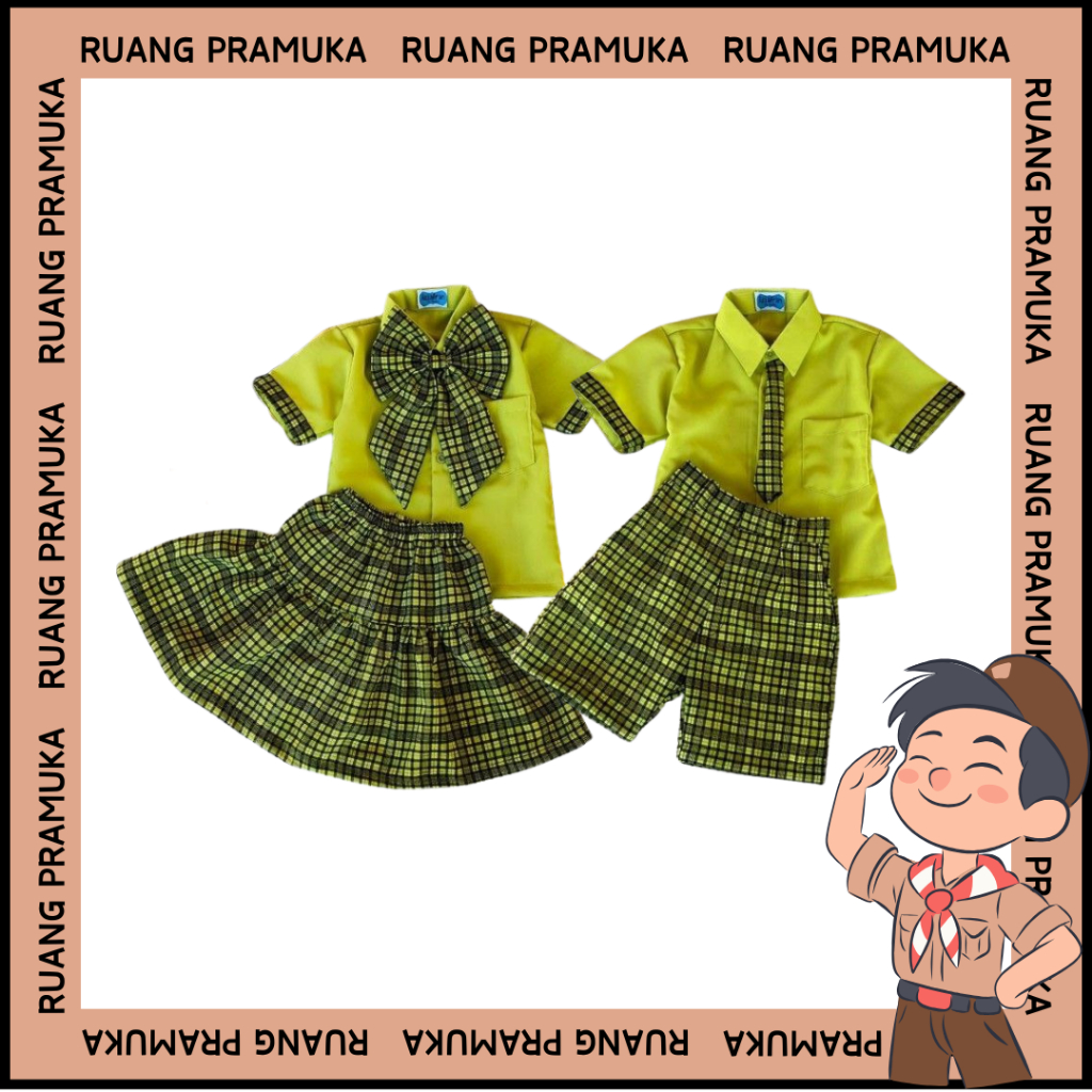 Baju Anak PAUD Setelan Seragam Paud Kotak-kotak Nasional Warna Hijau Lime