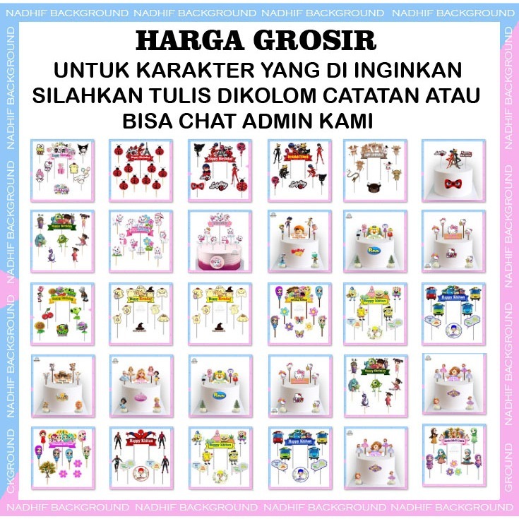 

Toper Murah Karakter HARGA GROSIR Hiasan Kue Ulang Tahun Decorasi Cake Happy Birthday