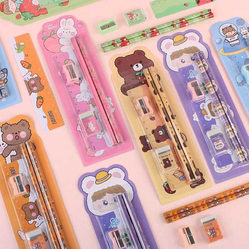 

[ Set 5 in 1 ] Stationery Alat Tulis Sekolah Paket Anak Menulis Motif Lucu