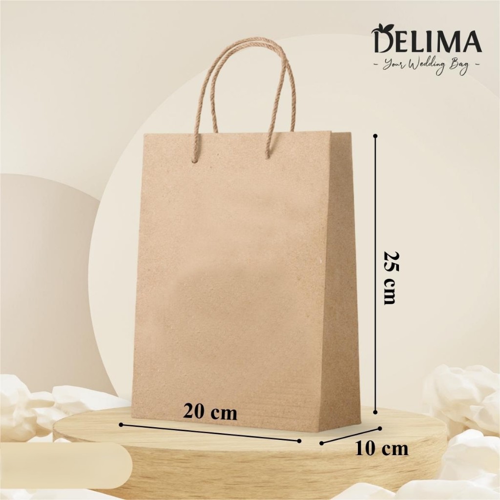 

[12 pcs] PAPER BAG COKLAT KRAFT POLOS READY STOCK - TAS SOUVENIR PERNIKAHAN UKURAN 20 x 25 x 10 CM
