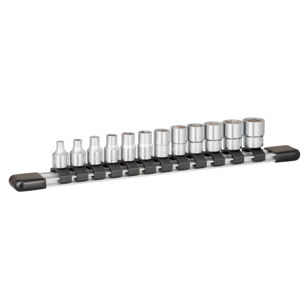 TONE SOCKET SET (6PT.) 3-14mm 12 Pcs Sq. Dr. 1/4 inch, WITH SOCKET HOLDER HS212